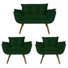 Conjunto Namoradeira Com 2 Poltronas Sala de Estar Opala Suede Verde - DL Decor - Doce Lar Decorações