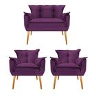 Conjunto Namoradeira e 02 Poltronas Opala Palito Mel Suede Roxo