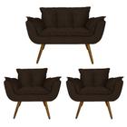 Conjunto Namoradeira e 2 Poltronas Estofadas Hall de Entrada Opala Suede Marrom - DL Decor