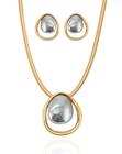 Conjunto Oval Orgânico Bicolor Semijoia Ouro 18k e Ródio Branco