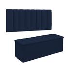 Conjunto Painel E Calçadeira Cancun Para Cama Box Casal 140 cm Suede Azul Marinho - DL Decor - Doce Lar Decorações