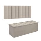 Conjunto Painel E Calçadeira Cancun Para Cama Box Casal 140 cm Suede Bege - DL Decor