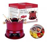 Conjunto Panela de Fondue Com Garfos Vermelha 11 Pçs