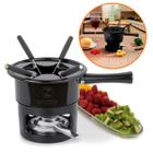Conjunto Panela Fondue Esmaltada Antiaderente 8 Pçs Base Fixa Viena Preto Fundi Queijo e Carne