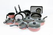 Conjunto Panelas 13 Peças Antiaderente Teflon Tampa Vidro - Rose