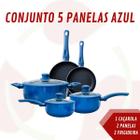 Conjunto Panelas 5 Peças Azul Antiaderente Ceramica Tampa