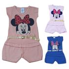 Conjunto Para Bebê Blusa + Short Com Cintinho Estampa da Minnie Várias Cores