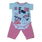 Conjunto Para Bebê Body Bory Com Estampa Love Minnie + Calça Rosada REF S206C