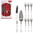 Conjunto Para Bolo De Inox Com Espatula 28cm + Faca 13'' + 6 Garfos Cabo Acrilico WELLMIX  6062
