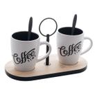 Conjunto Para Café Suporte Bambu com 2 Xícaras e 2 Colheres Coffee Time - Wp Connect