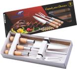 Conjunto Para Churrasco 9 Pcs Faca Chaira Garfo Madefer Inox