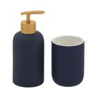 Conjunto para Lavabo 2 Peças Azul com Tampa Dourada 16cm Espressione