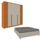 Conjunto para Quarto 1 Guarda Roupa Ripado Nova York 1 Cama Casal Queen Monaco Espresso Móveis Cinamomo/Off White