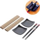 Conjunto para Sushi com Pratos de Cerâmica Esteira e Hashi de Bambu Sendai 6 Peças - Lyor