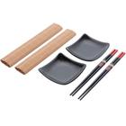 Conjunto para sushi de bambu e cerâmica preto 06 peças