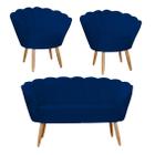 Conjunto Pétala Namoradeira e 2 Poltronas Para Sala de Estar Suede Azul Marinho - DL Decor - Doce Lar Decorações