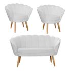 Conjunto Pétala Namoradeira e 2 Poltronas Para Sala de Estar Suede Branco - LM DECOR