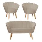 Conjunto Pétala Namoradeira e 2 Poltronas Para Sala de Estar Suede Cappuccino - DL Decor