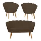 Conjunto Pétala Namoradeira e 2 Poltronas Para Sala de Estar Suede Marrom - DL Decor - Doce Lar Decorações