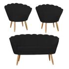 Conjunto Pétala Namoradeira e 2 Poltronas Para Sala de Estar Suede Preto - DL Decor - Doce Lar Decorações