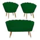 Conjunto Pétala Namoradeira e 2 Poltronas Para Sala de Estar Suede Verde - DL Decor - Doce Lar Decorações