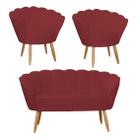 Conjunto Pétala Namoradeira e 2 Poltronas Para Sala de Estar Suede Vermelho Bordo - DL Decor - Doce Lar Decorações