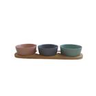 Conjunto Petisqueira com bandeja de bambu 3 potes de cerâmica - Lyor
