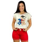 Conjunto Pijama Feminino Curto Verão Baby Doll Personagens Snoopy Mônica Pato Donald