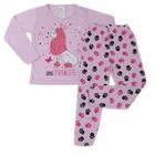 Conjunto Pijama Rosa Cachorro Manga Longa Inverno Feminino Brilha no escuro Atacado