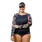 Conjunto Plus Size 3 Peças Blusa UV + Calcinha Hotpant + Viseira Proteção Solar Piscina Vôlei Praia