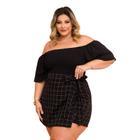 Conjunto Plus Size Blusa Ciganinha + Shorts Saia Xadrez 0484