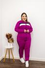 Conjunto Plus Size Calça Punho e Jaqueta de Zíper e Capuz