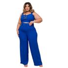 Conjunto Plus Size Cropped Ilhós + Calça Pantalona Cinto 0511