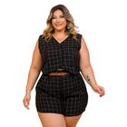 Conjunto Plus Size Feminino Cropped Botão + Short C Cinto 0485