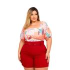 Conjunto Plus Size Feminino Cropped + Short + Cinto 0476