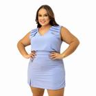 Conjunto Plus Size feminino de blusa gola V e Short Saia forrado