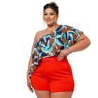 Conjunto PLus Size Feminino Estampado Short + Cinto Cropped 0437