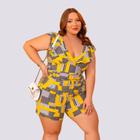 Conjunto Plus Size Feminino Estampado Short e Cropped Babado