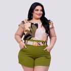 Conjunto Plus Size Feminino Short com Cinto e Blusa Estampada 0244