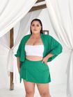 Conjunto Plus Size Short Saia com Laço Lateral Blusa Kimono