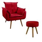 Conjunto Poltrona Decorativa Opala e Puff Redondo Pés Palito Suede Vermelho VickyDecor