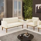 Conjunto Poltrona e Namoradeira Decorativas Karen Pés Fixo em Madeira Castanho Veludo Bege G19 - Gran Belo