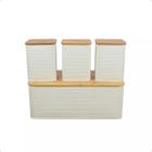 Conjunto Porta Pão Bambu 3 Potes White Bh23353 - Mimo Style