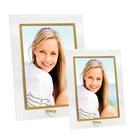 Conjunto Porta Retrato Vidro Reto Prime Filete Dourado 10x15 e 15x20 Vertical Tuut