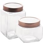 Conjunto Pote de Vidro Tampa Metal Rose Gold 800ml e 1,7L Gastro Lyor Porta Mantimentos