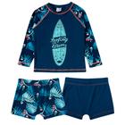 Conjunto Praia Infantil Camiseta e 2 Sungas Folhagem Tucano Marinho Tip Top