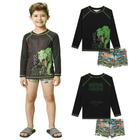 Conjunto Praia Infantil Camiseta Sunga UV Dry UV 50 Luc.Boo T-Rex