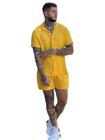 Conjunto Praia Masculino Camisa e Shorts Mauruicinho Viscolinho Amarelo