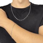 Conjunto Prata 925 Corrente Cordão + Pulseira Masculina