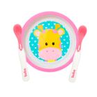 Conjunto Pratinho Bowl Rosa com Colheres Que Indicam Temperatura Termossensiveis Animal Fun Girafa Buba